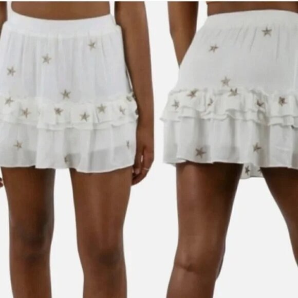 Storia White Layered Skirt With Gold Stars Small - Picture 1 of 8